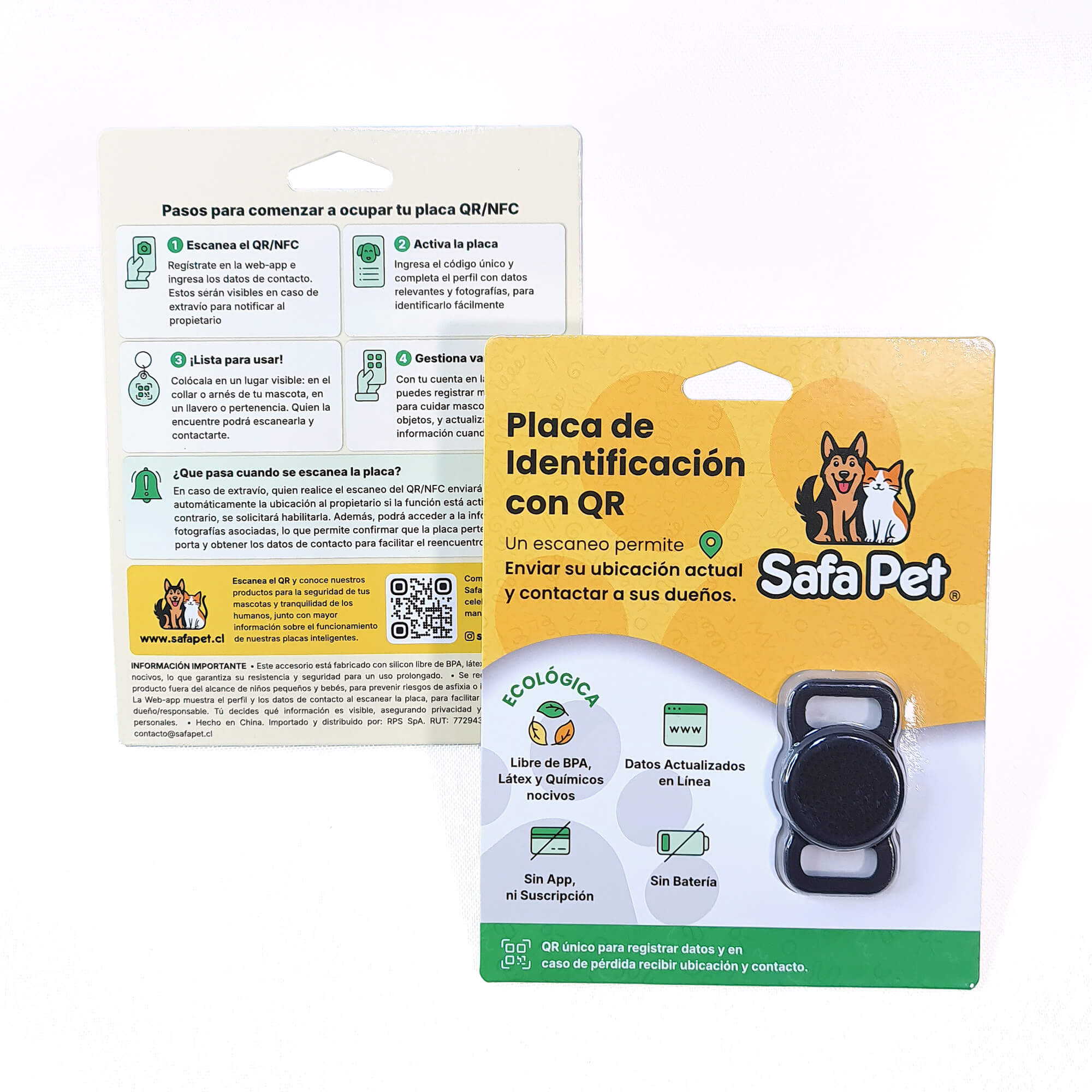 empaques placa qr nfc ecologica perros gatos safapet chile