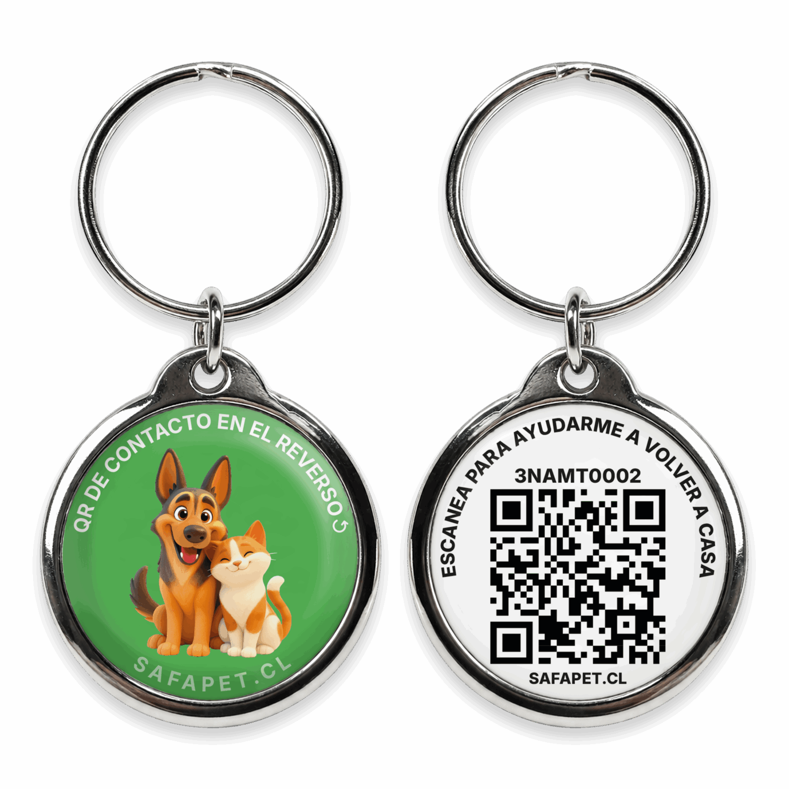 Placa de identificación para mascotas con código QR Safapet, llavero metálico para perros y gatos con acceso a datos de contacto